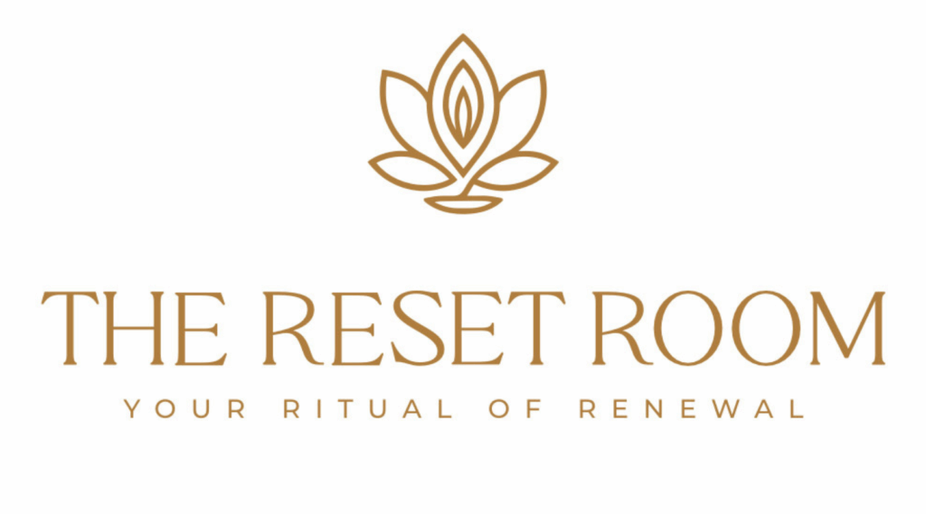 The Reset Room logo with lotus design.